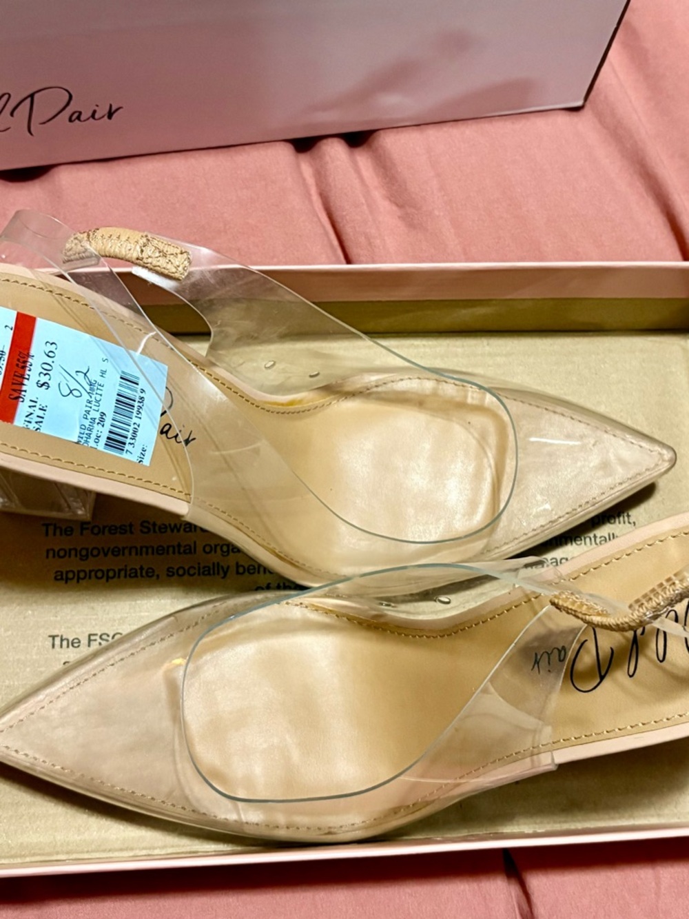Wild Pair Nude Clear Pointed-Toe Slingback clear block heels 8.5 new.  Retailed